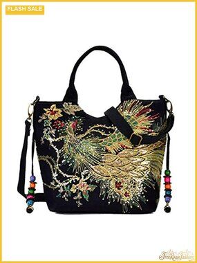 Vintage Sequins Peacock Handbag Canvas Ethnic Embroidery Purse Shoulder Bag